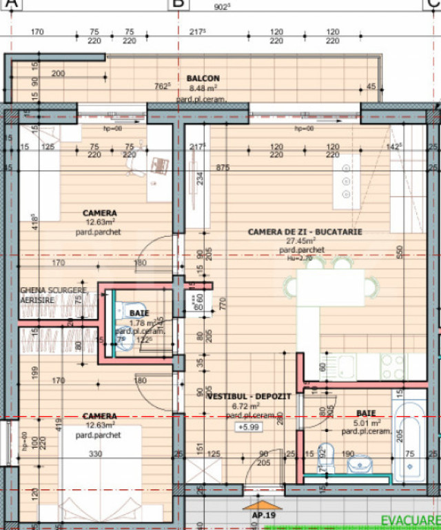 Apartament 3 camere, 66.22 mp, zona Tudor