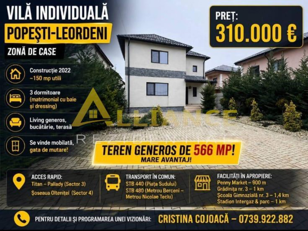Vila Individuala 566 mp Popesti Mobilata si Utilata