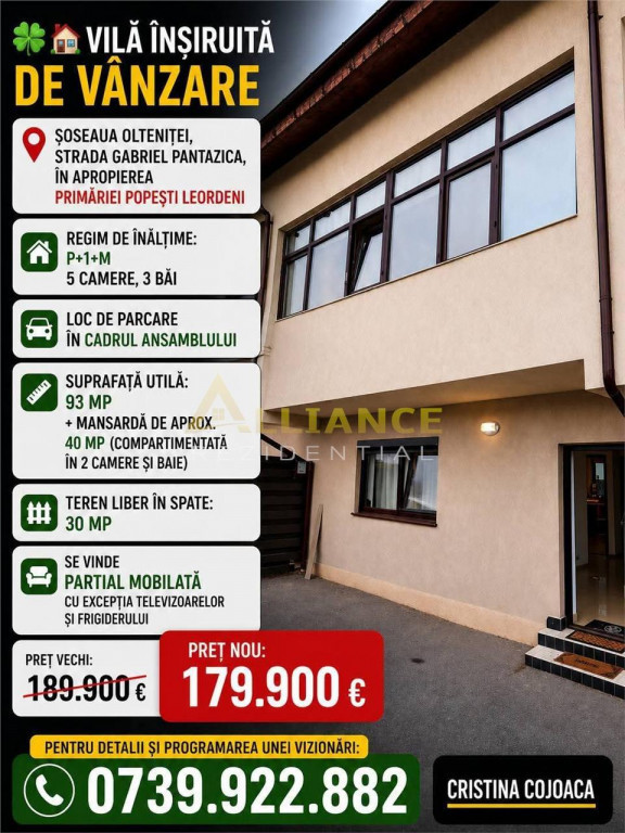 Vila insiruita P 1 M 5 camere 3 bai Primarie Popesti Leorden