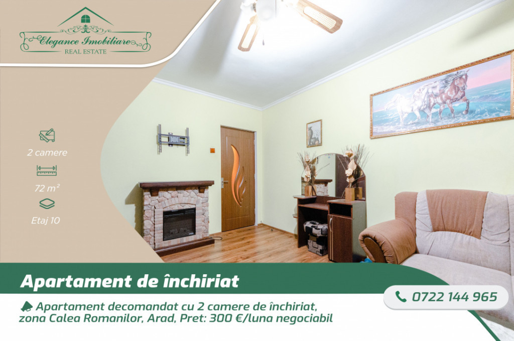Apartament decomandat cu 2 camere de închiriat, zona Calea