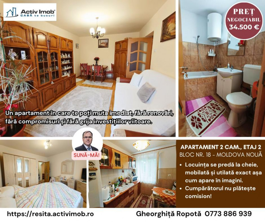 Apartament 2 camere in zona centrala Moldova Noua