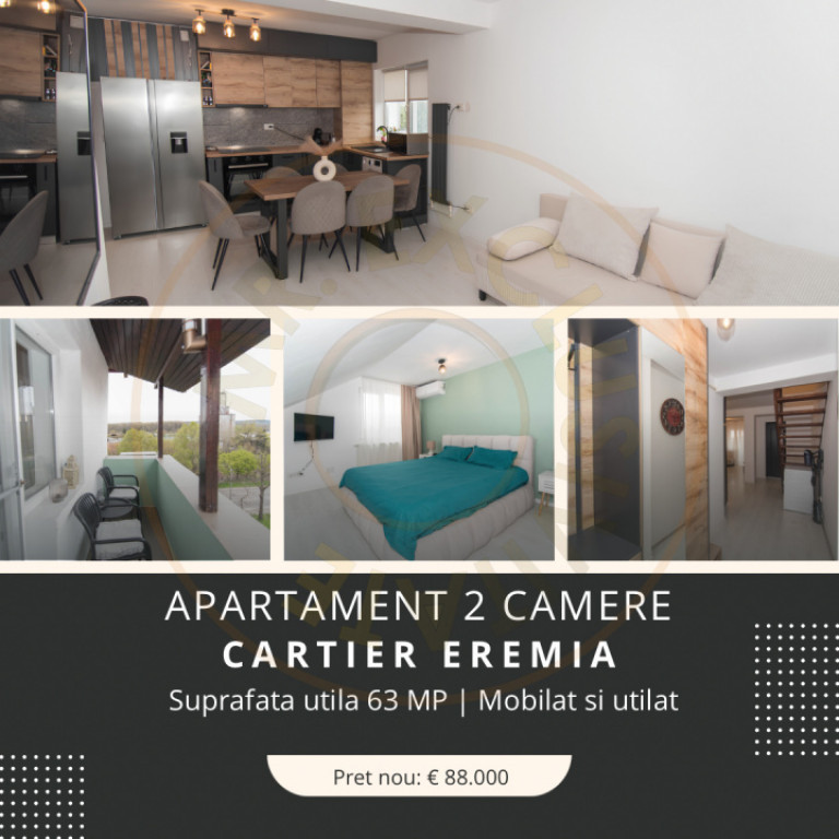 APARTAMENT 2 CAMERE - EREMIA - MOBILAT SI UTILAT -