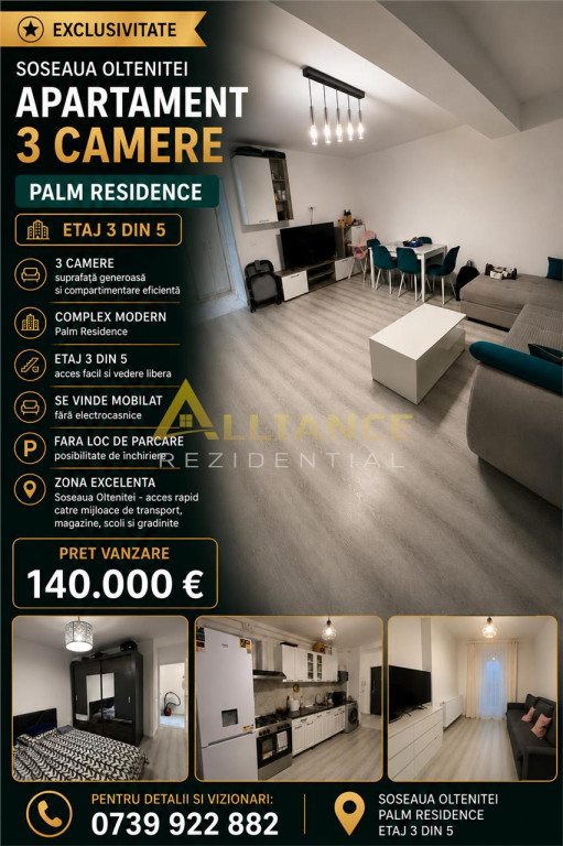 Palm Residence Soseaua Oltenitei Apartament 3 camere 2 bai m
