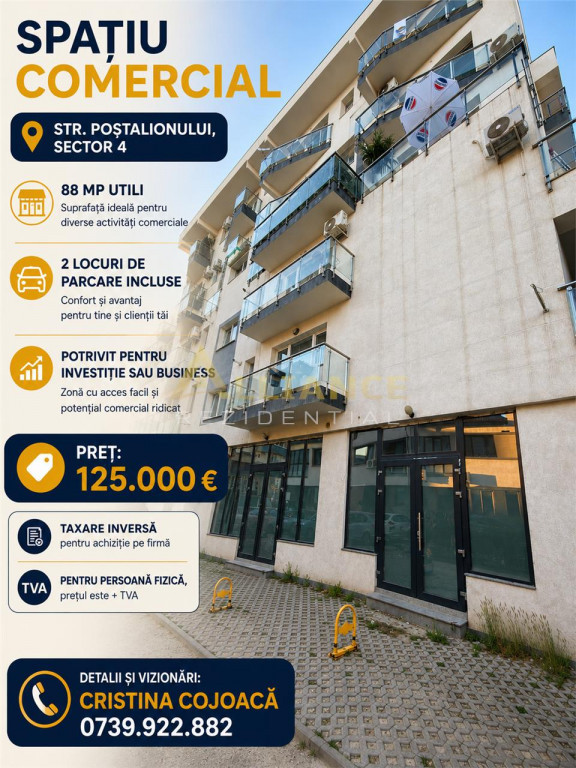Sector 4 Spatiu Comercial 2 parcari incluse 88 mp