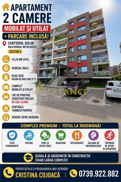 Cartierul Solar Apartament 2 camere Mobilat si Utilat Parc
