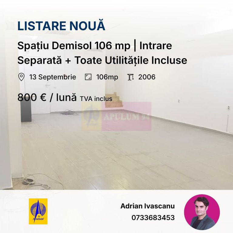 Spațiu Demisol 106 mp | Intrare Separată + Toate Utilit...