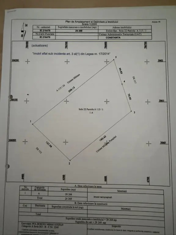 Vând teren intravilan 28.2680mp