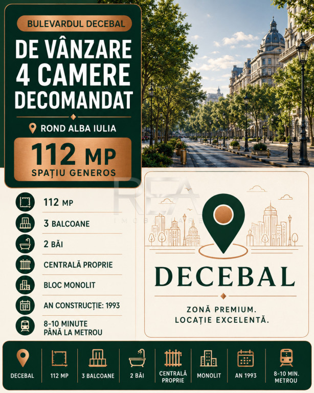 4 camere Decebal/Rond Alba Iulia dec.,centrală,et. 6,an 199
