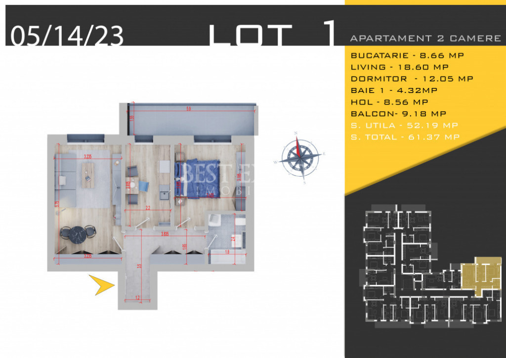 Apartament 2 camere design modern/Mutare Rapida