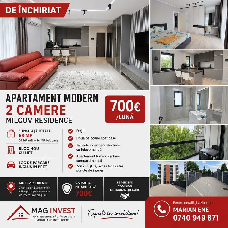 De inchiriat apartament cu 2 camere, Milcov Residence, et...