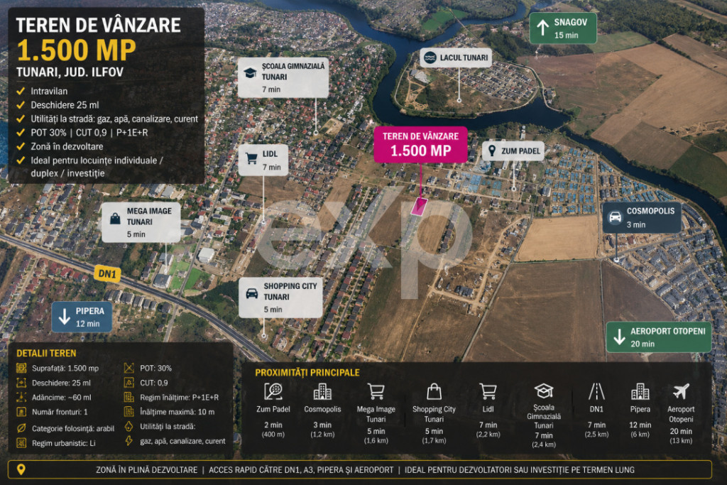 Teren intravilan 1.500 mp | Deschidere 25 ml | Utilități l