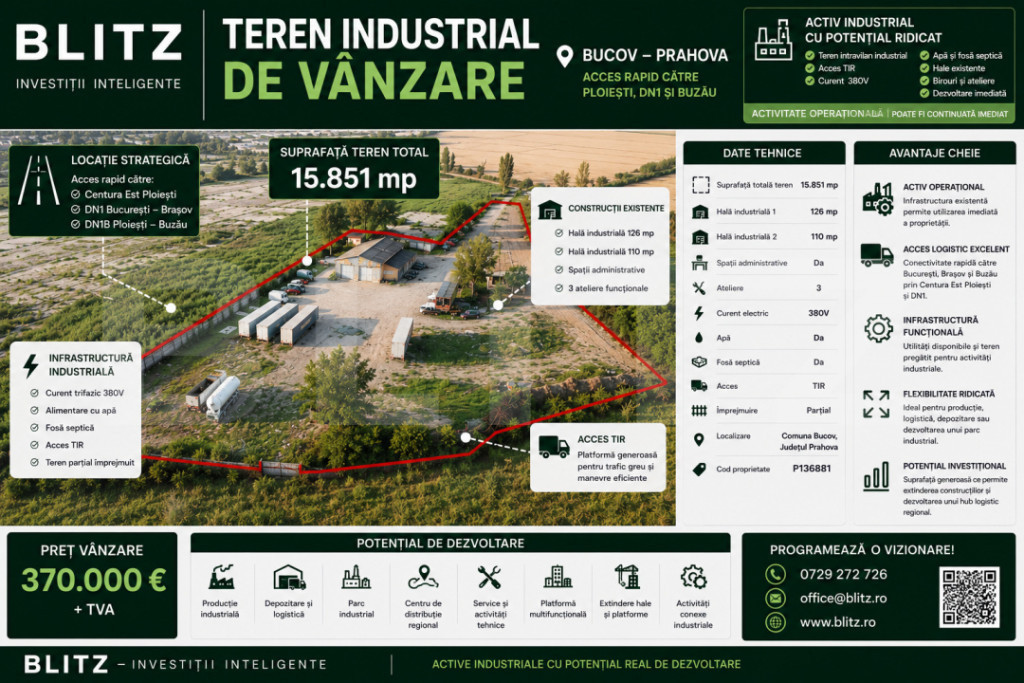 Hala cu teren 15851 mp , zona Bucov-Pleasa,