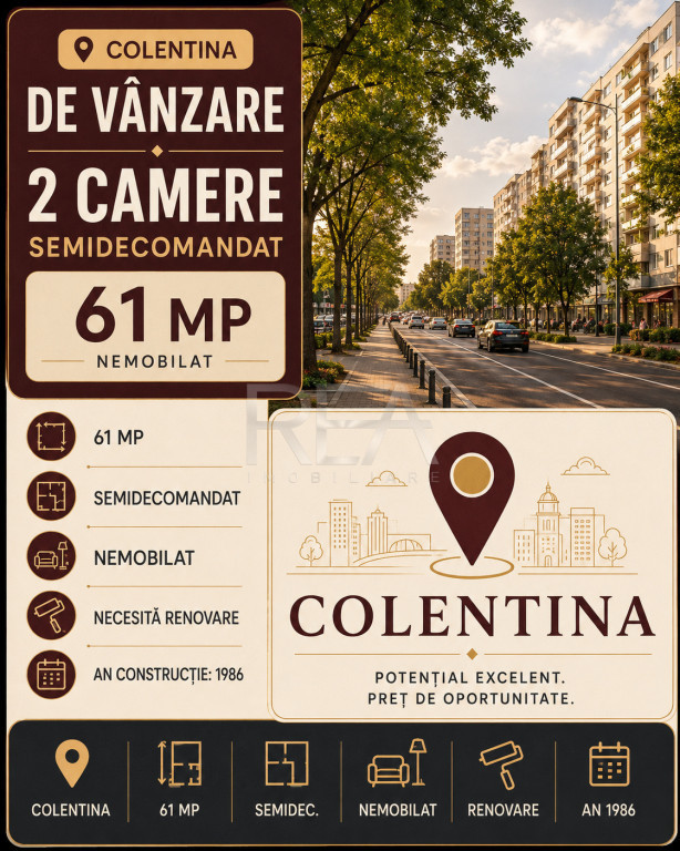 2 camere Colentina, et. 2, an 1986, 61 mp