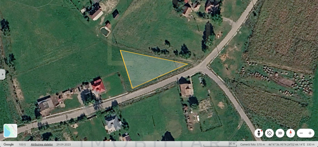 Teren intravilan, 1340 mp, front 62 mp, utilitati, in Mociu
