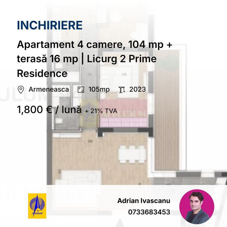 Apartament 4 camere, 104 mp + terasă 16 mp | Cartierul A...
