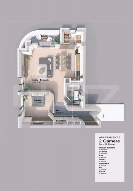 Apartament 2 camera, 67.29 mp, zona Pacurari - Rediu