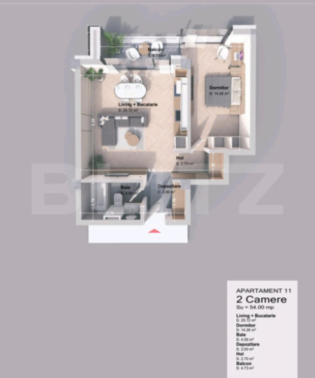 Apartament 2 camera, 54 mp, zona Pacurari