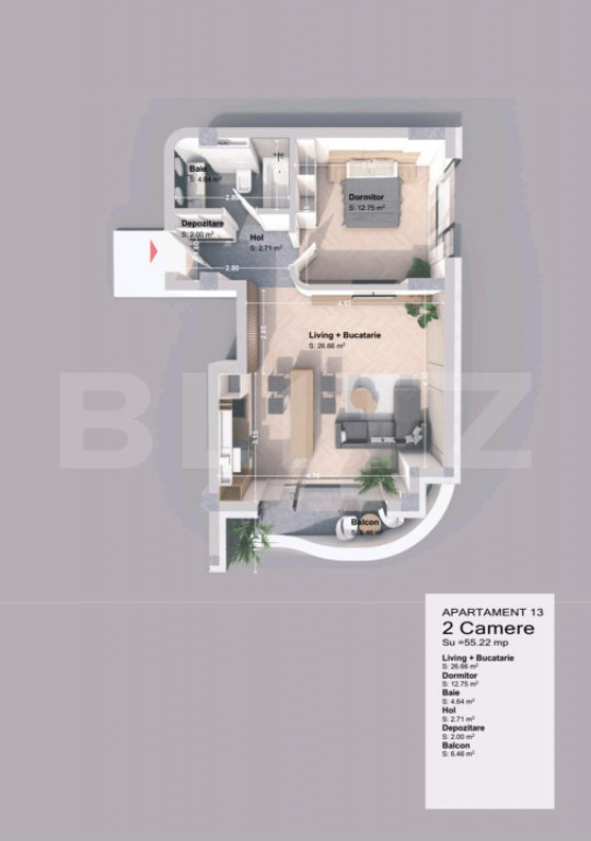 Apartament 2 camera, 52.22 mp, zona Pacurari