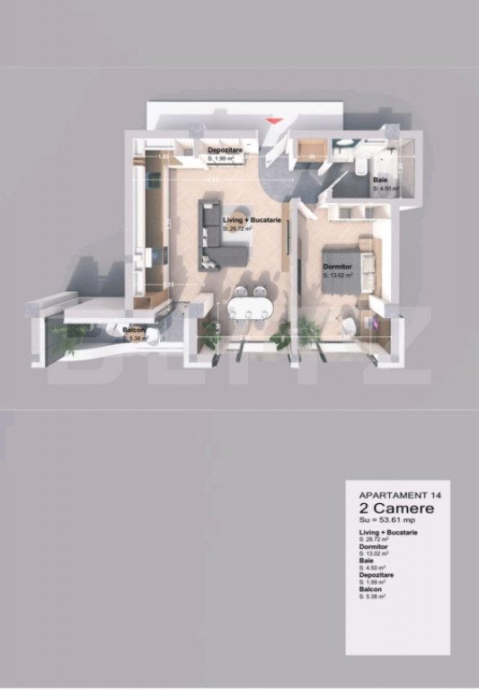 Apartament 2 camera, 53.61 mp, zona Pacurari