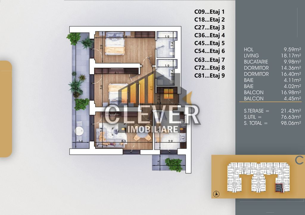 Apartament 3 camere Finalizat, Incalzire Pardoseala | Met...