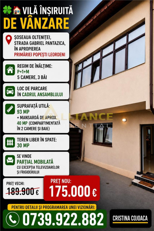 Vila insiruita P 1 M 5 camere 3 bai Primarie Popesti Leorden