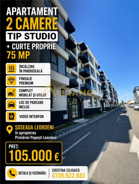 Apartament 2 camere tip Studio 75 mp curte proprie