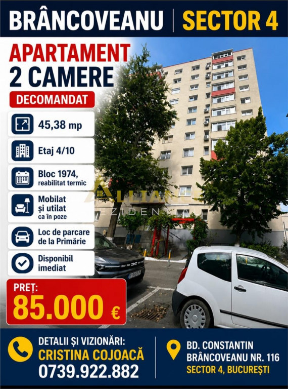Sector 4 Brancoveanu 2 camere decomandat Mobilat si Utilat
