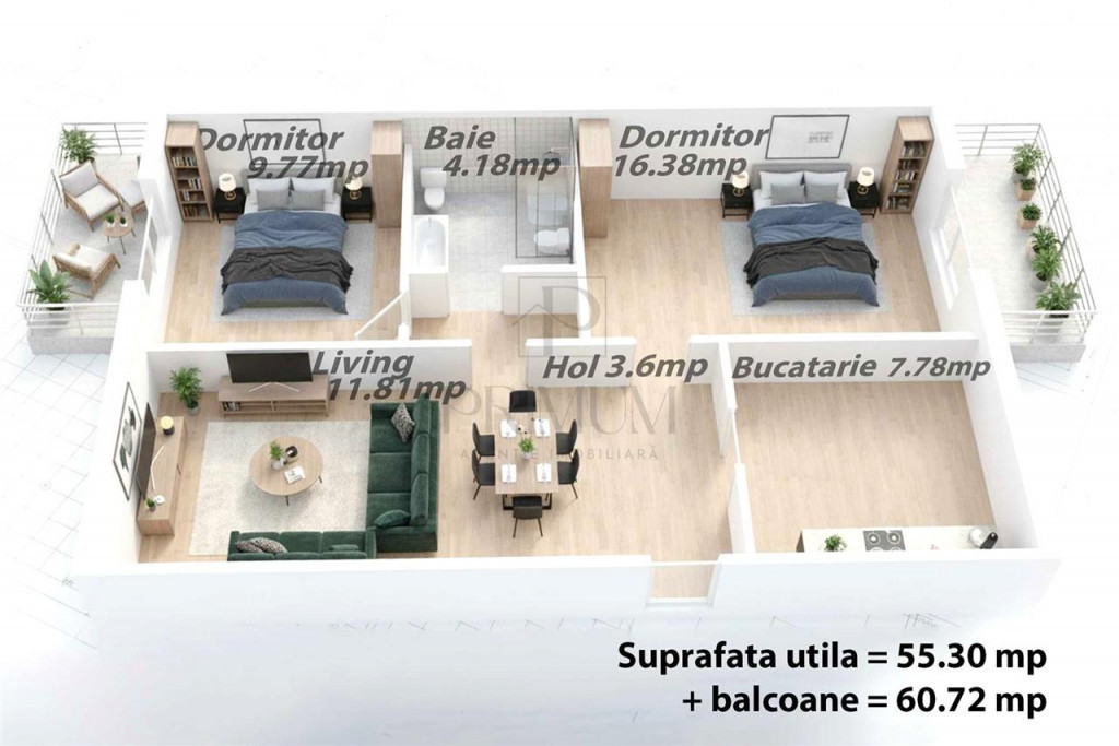 LIPOVEI - ETAJ 2 - DECOMNADAT - 3 CAMERE - 2 BALCOANE - CENT