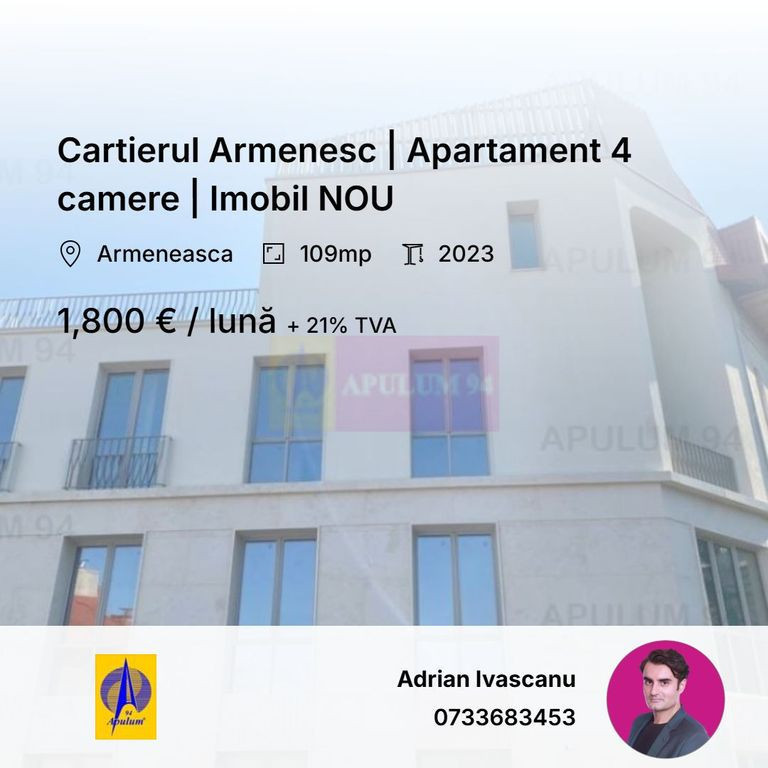 Armeneasca | 4 camere | 109 mp, mobilat utilat, boutique ...