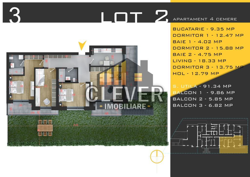 Apartament 4 camere cu Gradina 113mp Comision 0, Pallady