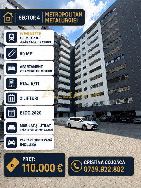 Apartament 2 camere tip studio| mobilat si utilat | Metrop