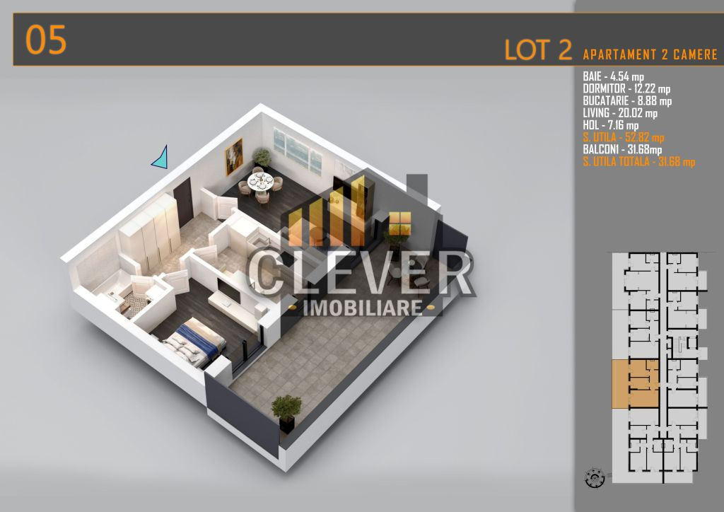 Apartament 2 Camere cu terasa de 33 mp și Comision 0%, P...