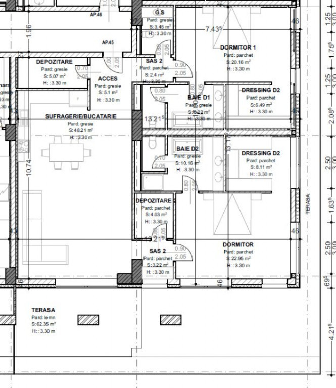 Penthouse de vanzare, cu 3 camere, 148 mp, terasă 62 mp, zo