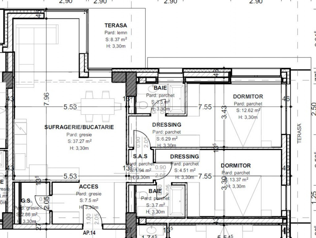 Apartament 3 camere, 93,5 mp, terasă 15,4 mp, zona centrala