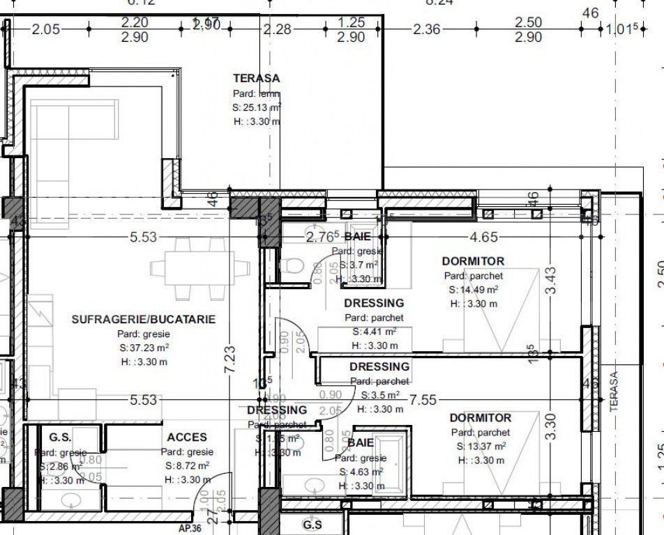 Apartament 3 camere, 93,5 mp, terasă 32,5 mp, zona centrala