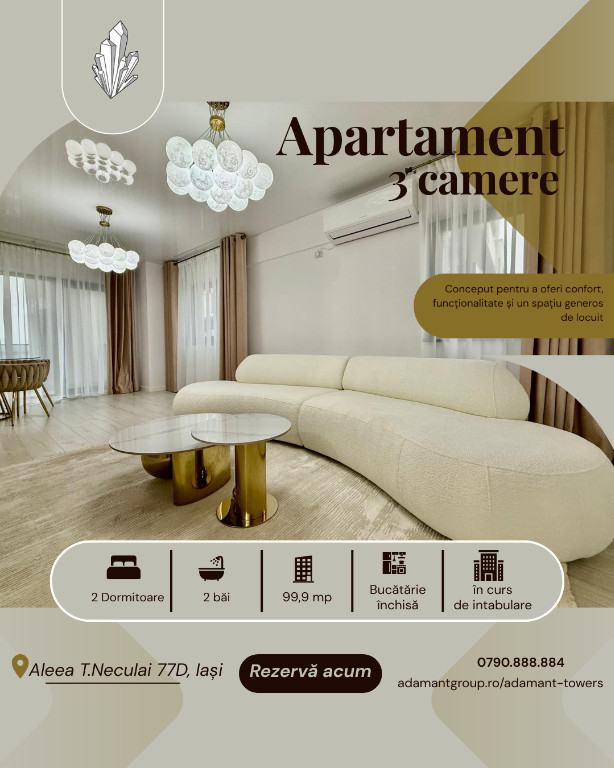 ADAMANT TOWERS | 3 camere 100mp în curs de intabulare - șos. Nicolina