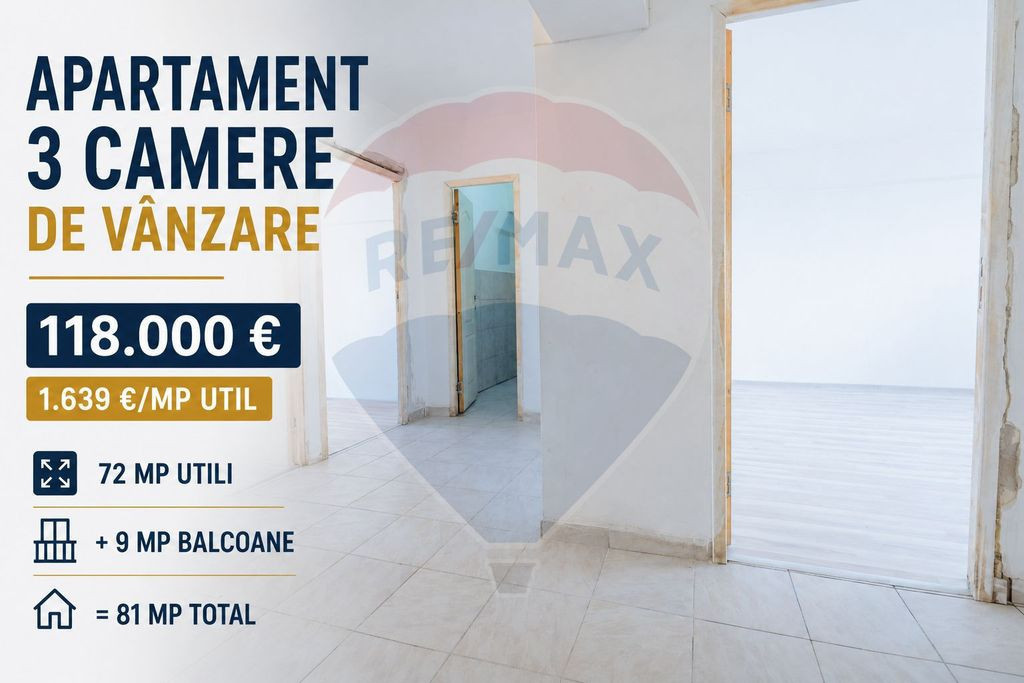 Apartament 3 Camere Decomandat - 72mp Utili, Preț Excelent!