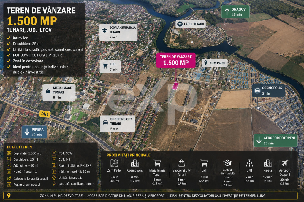 Teren intravilan 1.500 mp | Deschidere 25 ml | Utilități l