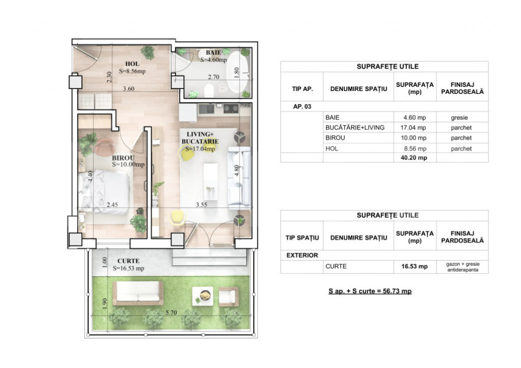 Apartament 2 camere, 40.20 mp, zona Galata