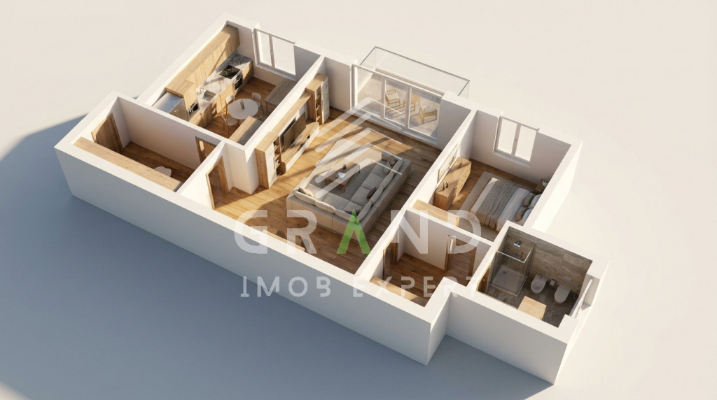 2 camere | Balcon | Baie cu geam | Etaj 1/4 | Minerva–Măn