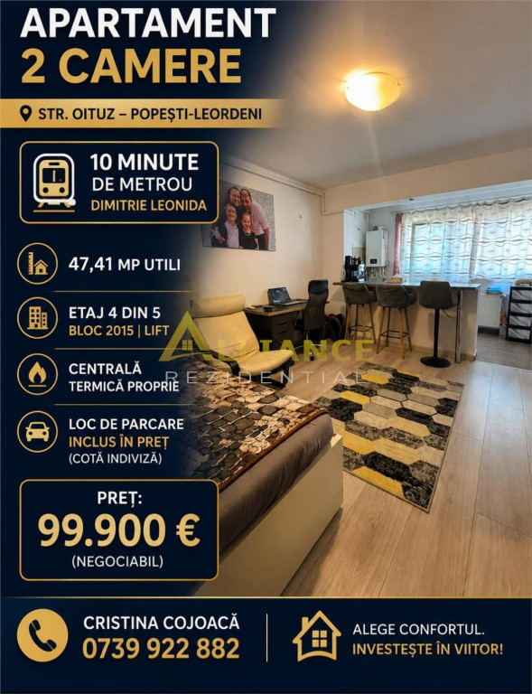 Metrou Dimitrie Leonida 10 minute Apartament 2 camere Mobila