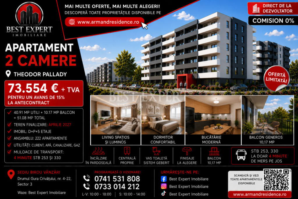 2 Camere Ideal Investitie|Discount 50% la Parcare pentru ava