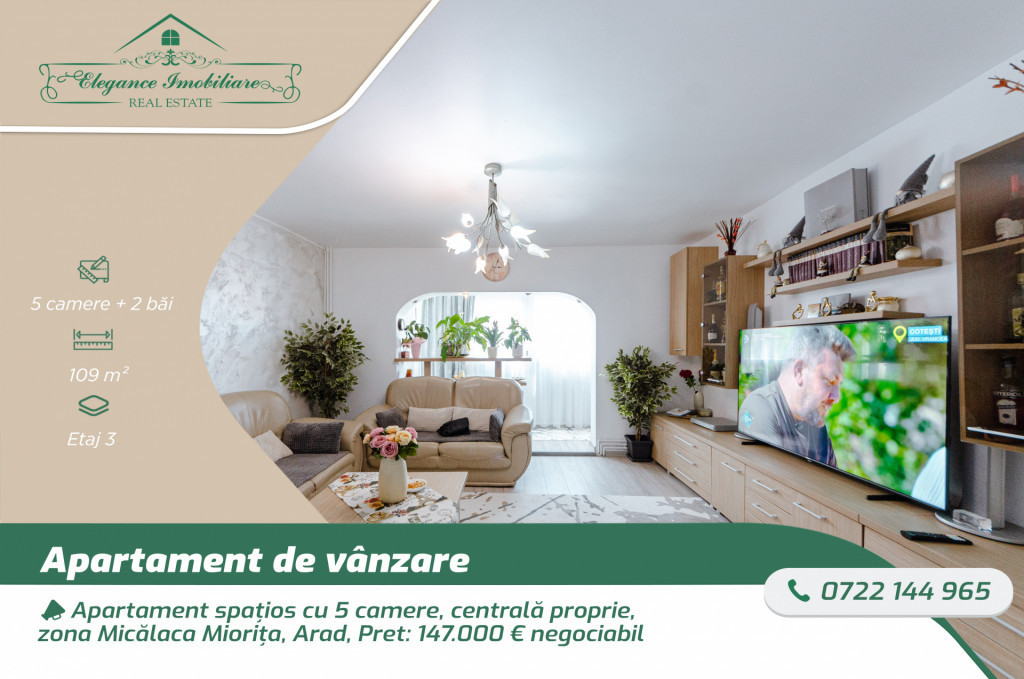 Apartament spațios cu 5 camere, centrală proprie, zona Mi