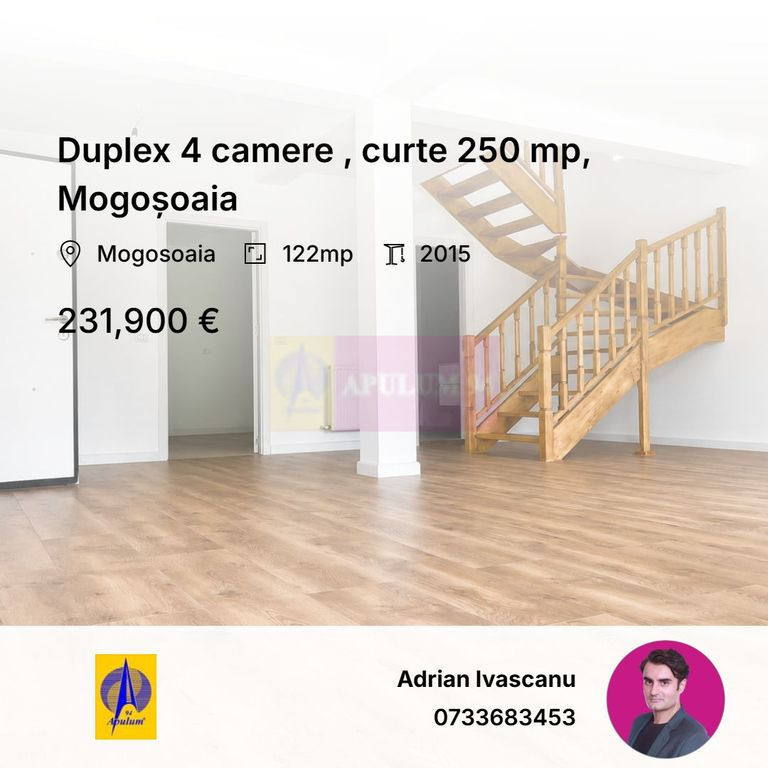 Duplex 4 camere , curte 250 mp, Mogoșoaia