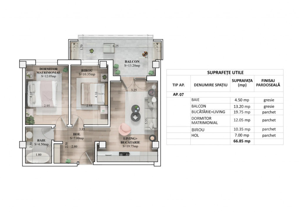 Apartament 3 camere, 56.65 mp, zona Galata