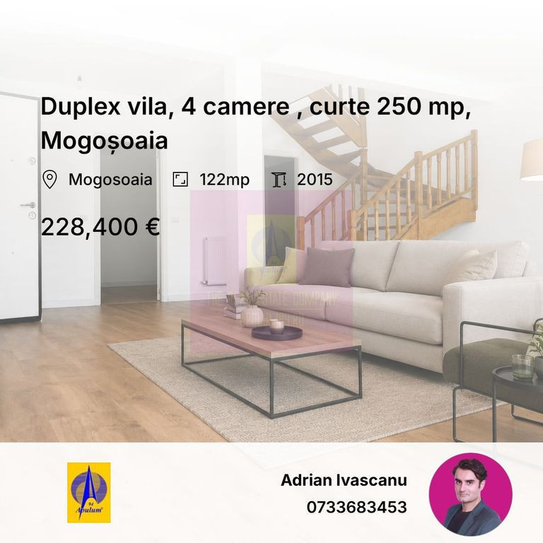 Casă tip duplex, 4 camere, curte mare, Mogoșoaia