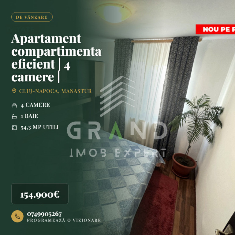 Apartament compartimentat eficient | 4 camere | Centrală te