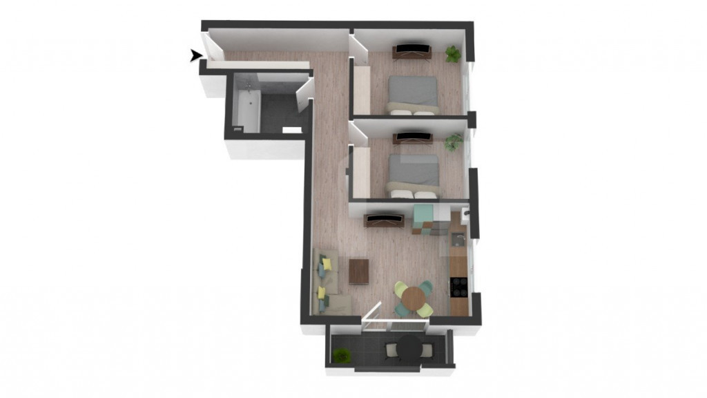 Apartament modern, semifinisat, cu 3 camere, 60 mp, etaj int