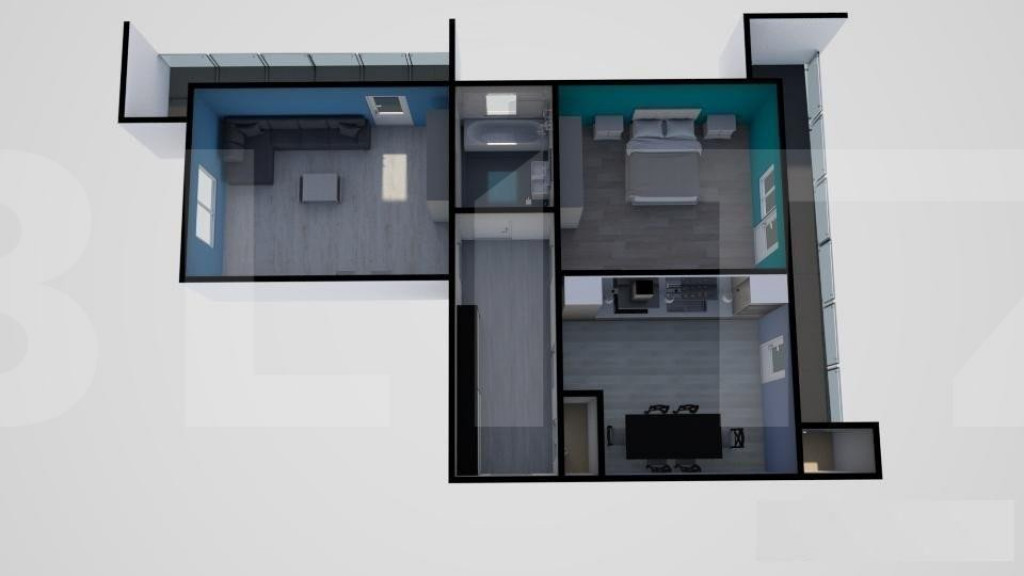 Apartament confort sporit, 2 camere decomandat, 60mp, 2 balc