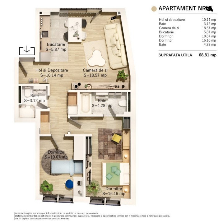 Apartament 3 camere, 69mp, zona Parcul Central